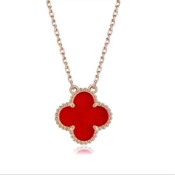 Designer Van clap Alta versão colar de trevo de quatro folhas para mulheres com dupla face natural Fritillaria vermelho calcedônia prata pura 18k ouro rosa versátil co H6AJ