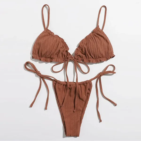 Costumi da bagno da donna Donna Taglie forti Bikini solido Set fasciatura Micro costume da bagno Costume da bagno sexy a taglio alto imbottito in due pezzi Mini bikini Donna