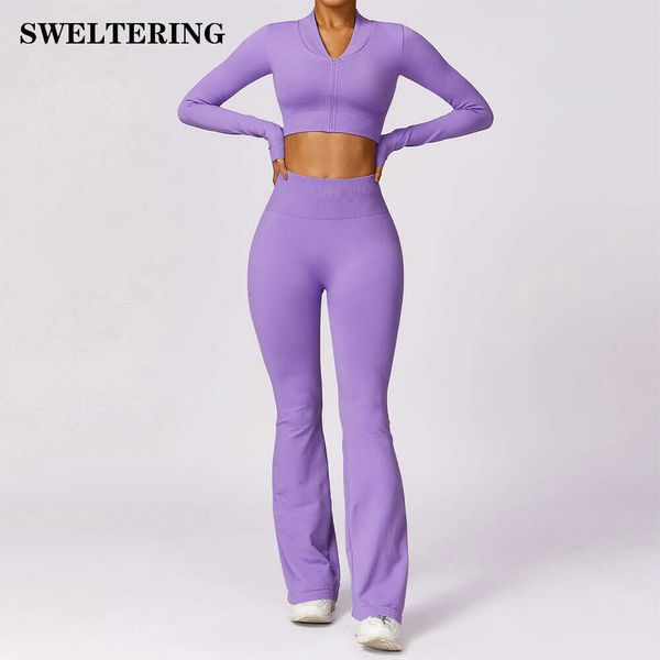 Lu Align Align Damen Lu Nahtloses Set 2-teilig Outfits Sportanzug Gymwear Trainingskleidung Langarm Gym Crop Top Hohe Taille Leggings Fitness Sportbekleidung Lemon LL Jogger Jo