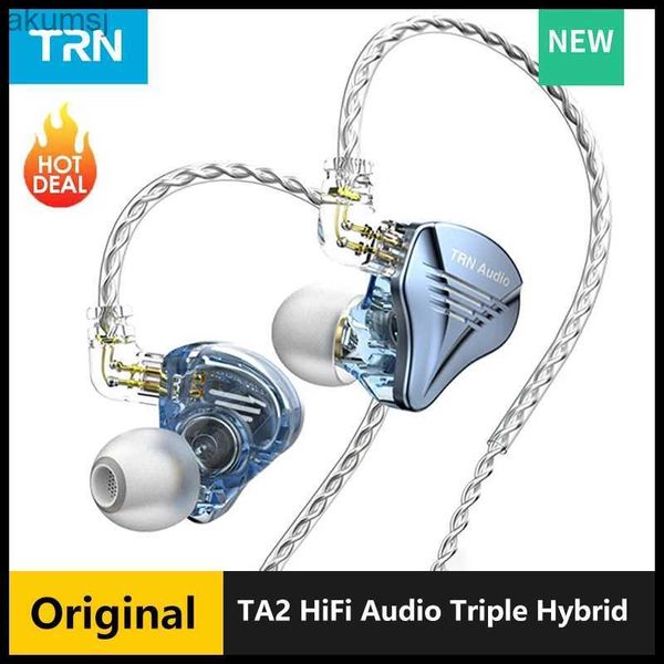 Auricolari per telefono cellulare TRN TA2 HiFi Audio Triple Hybrid Driver (1DD + 2 Knowles BA) Auricolare IEM Custodia in metallo con auricolare staccabile Cuffie da corsa YQ240304