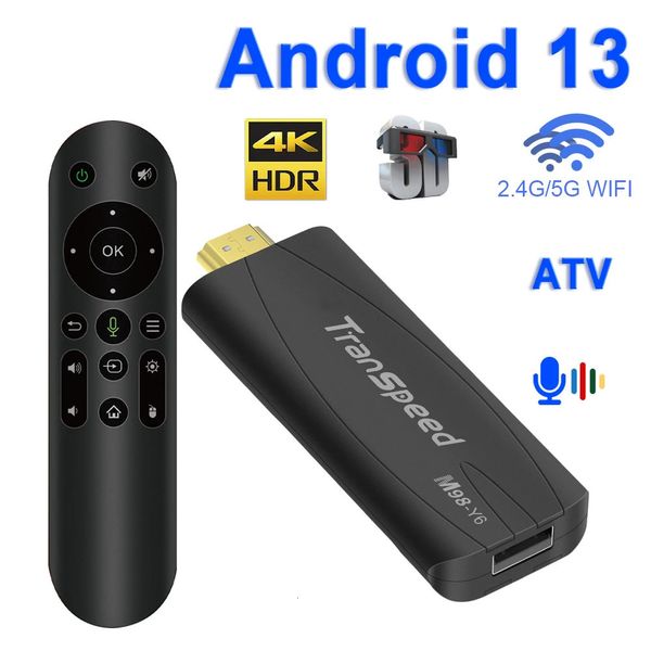 Transpeed TV Stick Android 13 ATV com aplicativo de TV 4K 3D TV Box 2.4G 5G Controle de assistente de voz Media Player Receptor de TV Set Top Box 240221