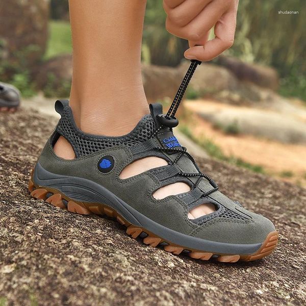 Sandalen Männer Für Leder Sommer Strand Wohnungen Mode Atmungsaktive Outdoor Wandern Gummi Trekking