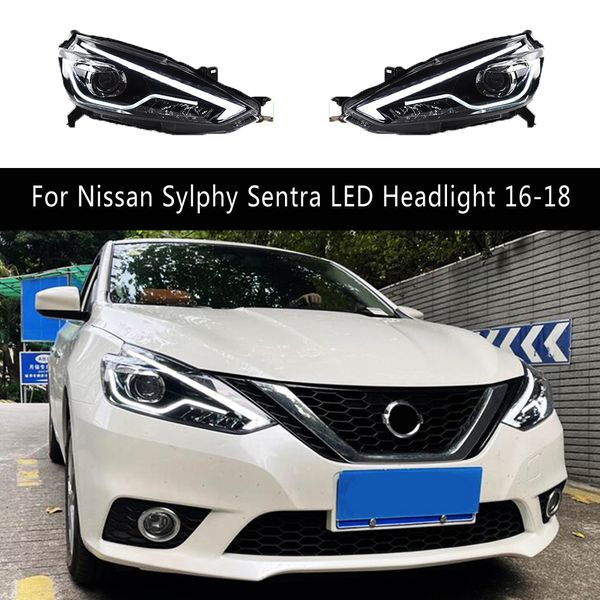 Para Nissan Sylphy Sentra Conjunto de faróis de LED 16-18 Estilo de carro Luz de circulação diurna Lâmpada frontal Streamer Sinal de mudança de feixe alto Olho de anjo