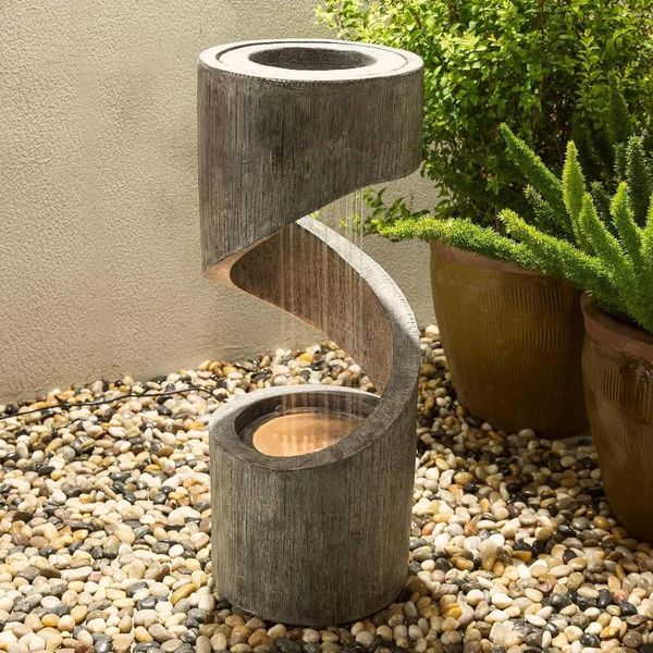 Decorazioni da giardino Glitzhome GH11250 Fontana a cascata curva in poliresina per esterni con luce a LED 81 cm H