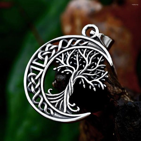 Colares pingentes vintage de aço inoxidável vikings lua árvore da vida colar para homens nórdicos celtas moda amuleto jóias