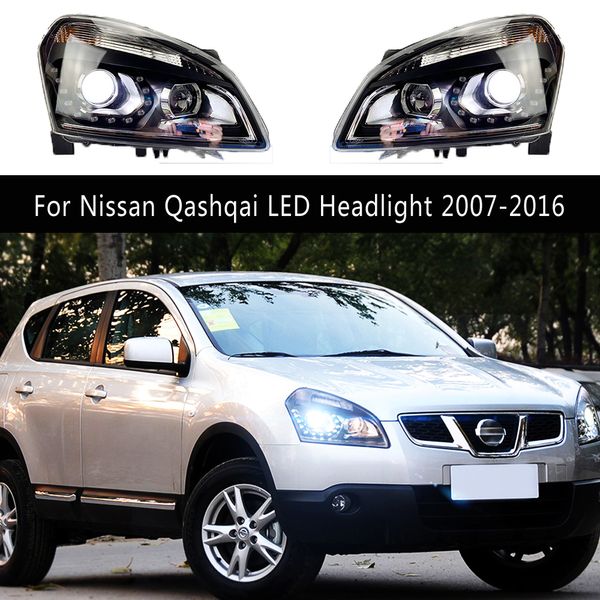 Acessórios do carro luzes diurnas streamer indicador de sinal de volta para nissan qashqai led conjunto do farol 07-16 peça de automóvel lâmpada dianteira