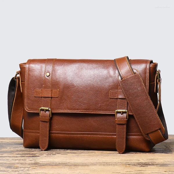 Akşam çantaları vintage deri erkek çanta kafa katmanı inek derisi omuz crossbody kadınlar büyük kapasite a4 dosya