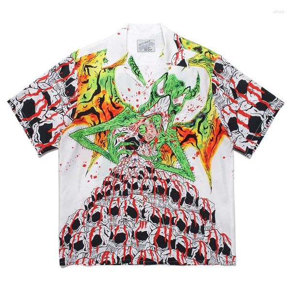 Camisas casuais masculinas homens mulher 1:1 de alta qualidade abstrato graffiti padrão ao ar livre manga curta wacko maria outono verão camisa moda