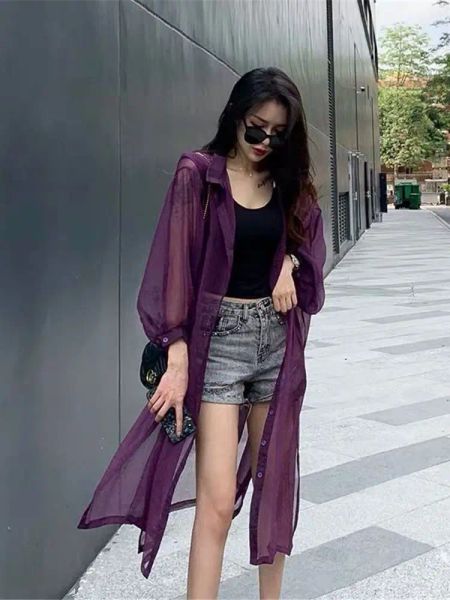 Strickjacken 2022 Frauen Bluse Sommer Puffärmel Langes Hemd Kimono Strickjacke Lose Kimono Schwarz Weiß Bluse Chiffon Sunprotective Mode