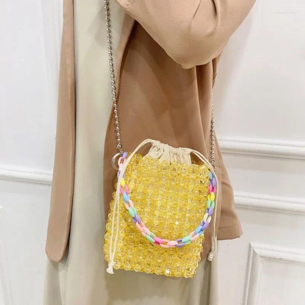 Sacos de noite Nicho Design Luz Amarelo Transparente Acrílico Handmade Tecido Crossbody Mulheres DIY Moda Bolsa Frisada