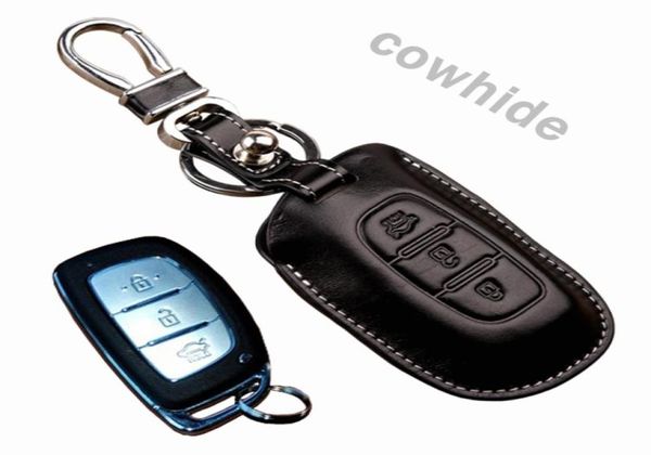 Capa de couro genuíno para chave de carro, capa para hyundai creta ix25 grand i10 xcent elite i20 i40 bolsa porta-chaves inteligente acessório para chaveiro automático 7468237