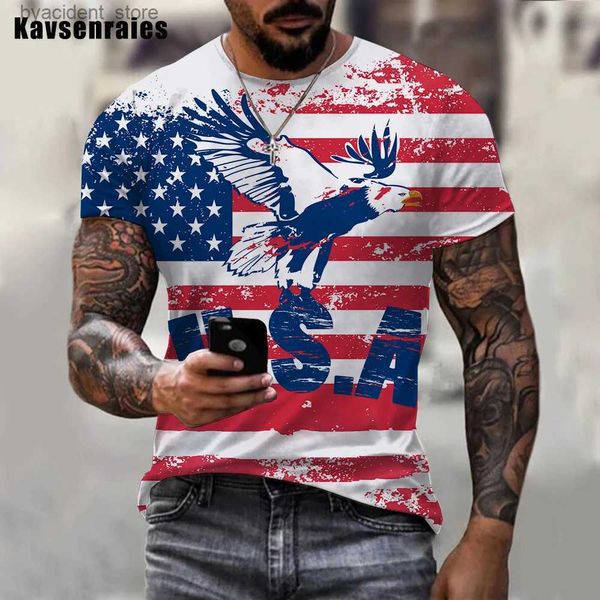 Erkek Tişörtler 3D Amerikan bayrağı baskılı tişörtler erkek kadınlar moda gündelik serin kısa kollu o yaka t-shirt üstleri l240304