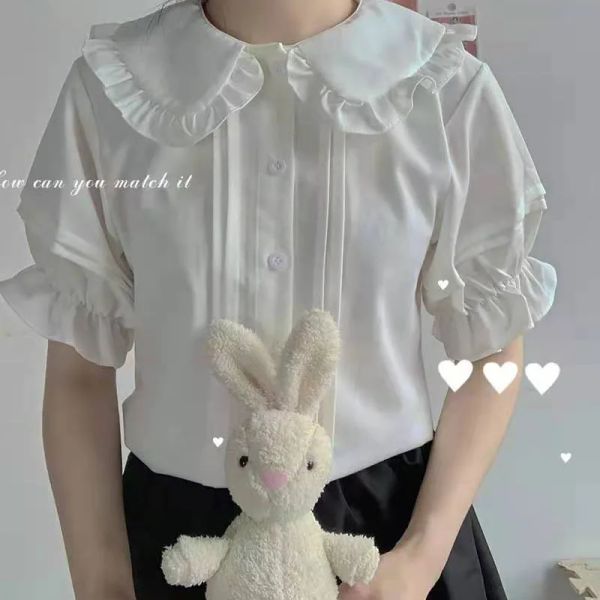 Shirt in stile preppy kawaii peter pan collar camicette donne estate sweet voee a maniche corte camicia bianca ragazza giapponese lolita jk camicie