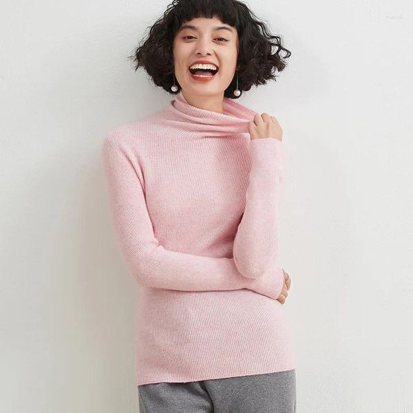 Suéter feminino feminino gola alta lã tricotada suéter justo moda pulôver primeira linha pronto para usar manga comprida top outono