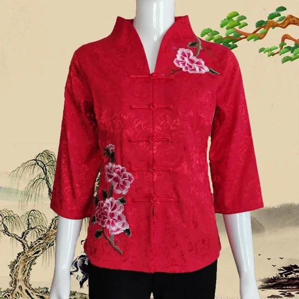 Ethnische Kleidung Frauen Tang Kleidung Jahr Hanfu Qipao Top chinesischen Stil Cheongsams Mantel Tradition Stickerei Blume Vintage Button-Down-Jacke