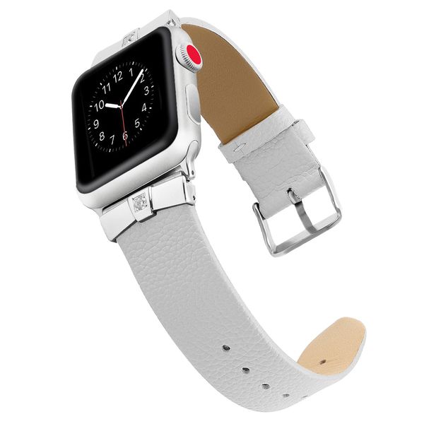 Per Apple Watch Pelle a grana fine con cinturino in diamanti Cinturino iwatch in pelle pieno fiore Cintura F 38/40/42/44mm Chiusura in metallo