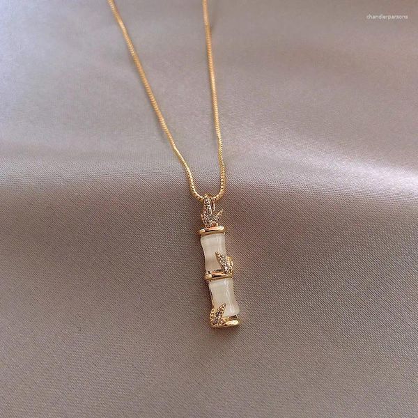 Ожерелья с подвесками 2024, роскошное модное ожерелье из блестящего бамбукового опала из нержавеющей стали для женщин, колье с цирконием, женская цепочка на ключицу