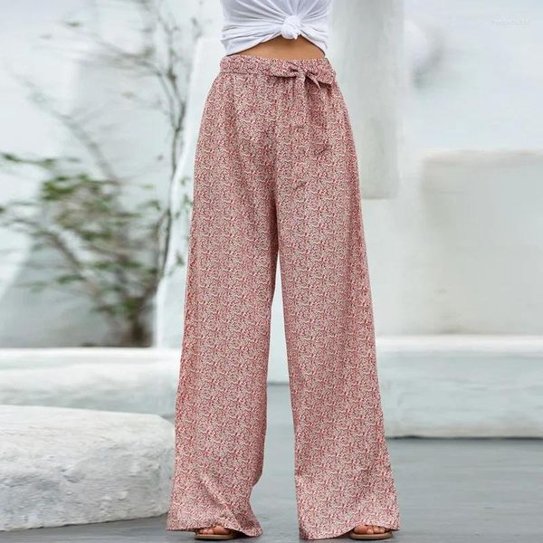 Pantaloni da donna Pantaloni estivi da donna con stampa floreale con cintura a gamba larga Vacanza spiaggia Abbigliamento casual ampio Streetwear vintage