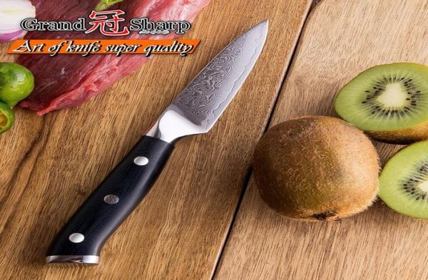 Grandsharp 35039039 damasco faca japonesa aço damasco vg10 faca de alto carbono descascar frutas faca de cozinha com g9700762