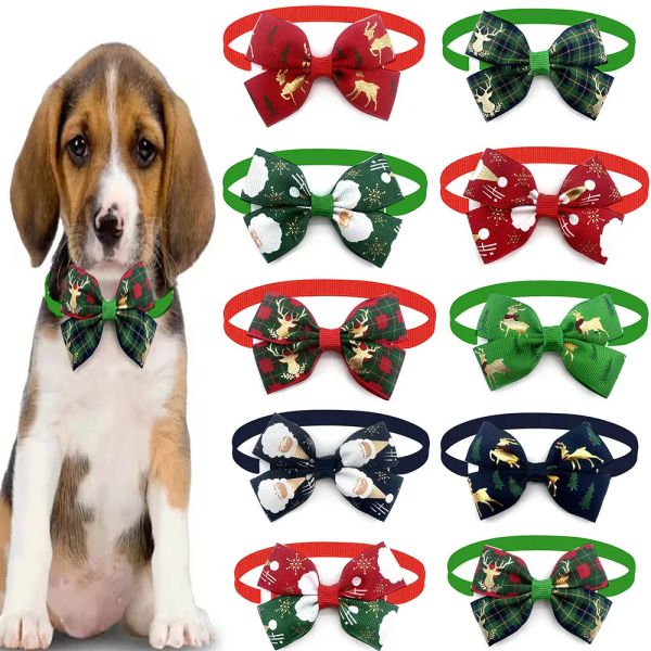 Acessórios 50pcs Handmade Natal Pet Dog Laços Ajustáveis Laços de Cão Pet Holiday Bow Tie Collar Pet Grooming Suprimentos para Cães Pequenos