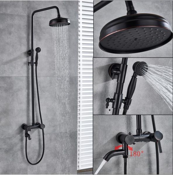 Черный бронзовый душевой набор с одной ручкой, поворотный излив с водопадом, смеситель для ванны и душа, латунный ручной душ, регулировка высотыab5804667