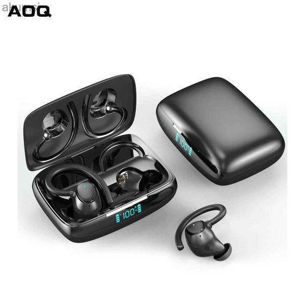 Auricolari per telefoni cellulari Sport Super Bass Stereo TWS Cuffie wireless HiFi Display LED Auricolare Bluetooth Touch Control Gancio per l'orecchio Auricolari Cuffie da corsa YQ240304