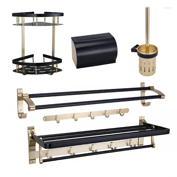 Conjunto de acessórios de banho China Online 5 peças preto ouro luxo montagem na parede acessórios de banheiro