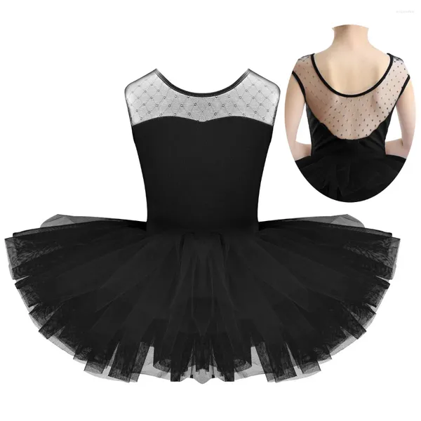 Abbigliamento da palcoscenico Tutu da balletto per ragazze per bambini Abito in tulle senza maniche Body da ginnastica Dancewear per ragazza Ballerina Performance