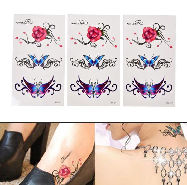 Nova borboleta sexy 3d guirlanda tatuagem temporária arte corporal flash tatuagem adesivos rosa flor à prova dwaterproof água falso tatoo henna tools8142059