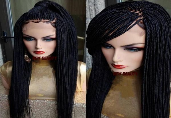 200Density volle Micro Box Braids Perücke schwarzbraunburgundyblonde Farbe synthetische Flechthaarperücke Afrika Frauen Stil Spitze vorne b3434894