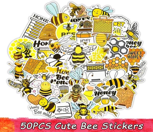 50 pçs bonito abelha adesivo brinquedos para crianças presente dos desenhos animados mel inseto animais adesivos para diy telefone portátil geladeira chaleira bicicleta carro decalque8169752