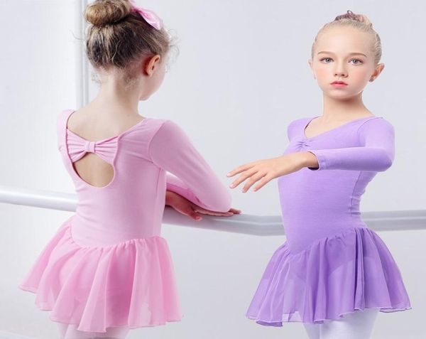 Ganze Kinder Mädchen Ballett Kleid Gymnastik Trikot Rock Kleidung Tanz Tragen Kurzarm Lange Ärmel Mit Chiffon Rock2733331