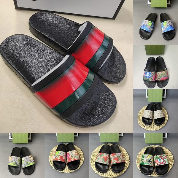 Designer-Sandalen für Männer und Frauen, 2024, Gummi-Leder-Slides, rote flache Hausschuhe, grün gestreifte Sandalen-Slider, Herren-Damen-Slipper, Dhgate-Luxus-Blumenschuhe