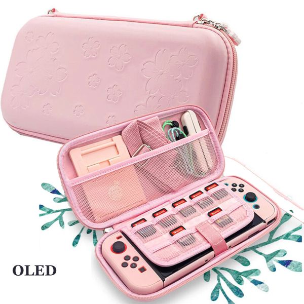 Taschen Pink Sakura Flower Skin Shell Tragetasche Switch OLED PU Wasserdichte Tasche Case Aufbewahrungsbox für Nintendo Switch Console