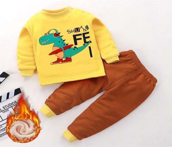 2020 Kinder Thermo-Unterwäsche Anzüge Baby Jungen Mädchen Cartoon Kleidung Herbst Winter Plus Samt Verdickte Pyjamas Kinder Pijamas LJ23142644