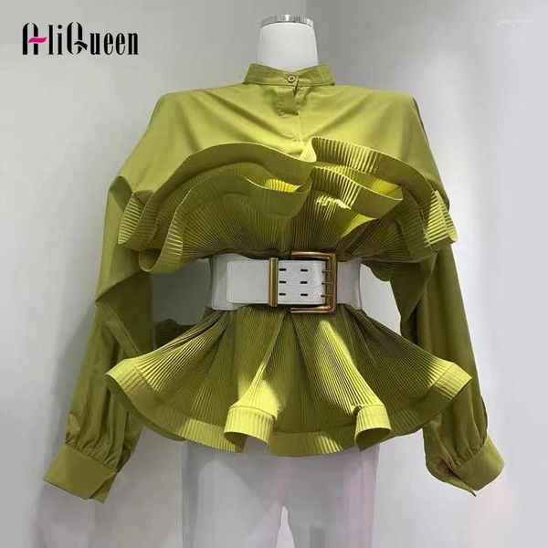 Frauen Blusen Frühling Herbst Koreanische Casual Patchwork Rüschen Gefaltete Frauen Tops Langarm Frauen Elegante Damen Blusas De Mujer