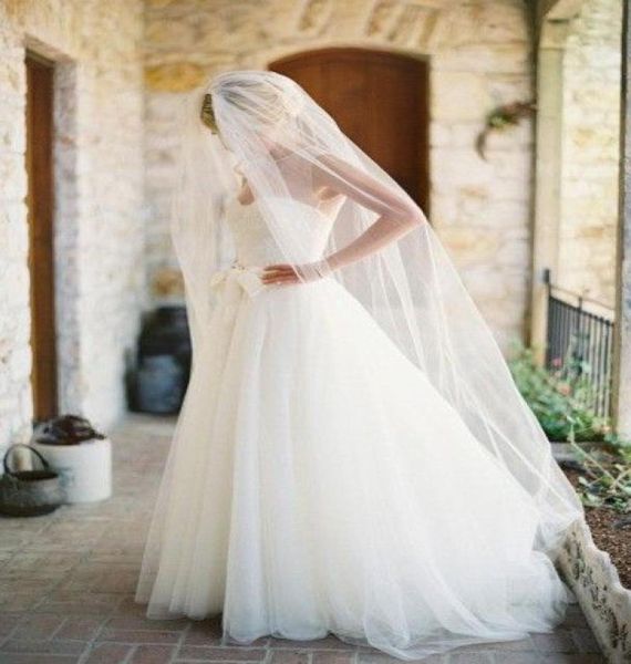 Nova qualidade superior romântico incrível valsa corte borda véu nupcial cabeça peças para vestidos de casamento5625935