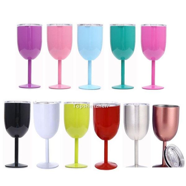 Copos de vinho inquebrável inquebrável 10oz tumbler parede dupla 304 vácuo de aço inoxidável insated tumblers copos com fechado S Dhunm