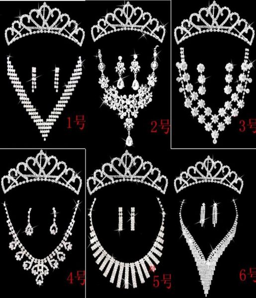 Affascinanti 3 pezzi accessori da sposa 6 stili borchia in argento e clip corona nuziale in cristallo 6 stili lotto diademi corone per 9170754
