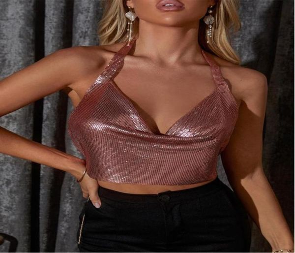 Women039s Tanks Camis SRUBY Außenhandel Explosion Modell Metall Pailletten Sexy Neckholder Top Women2352097