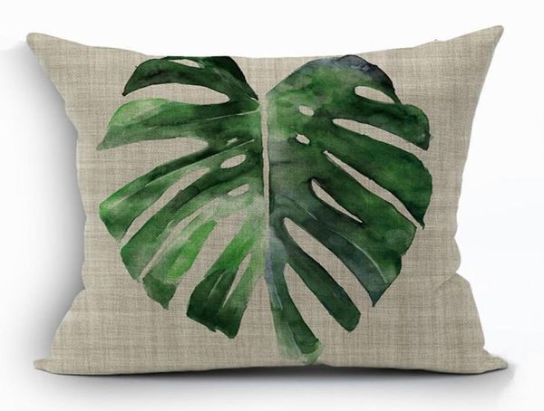 Folhas verdes tropicais capa de almofada natureza folha banan lance travesseiro caso para sofá cama cadeira sofá 45cm quadrado capa de almofada3212943