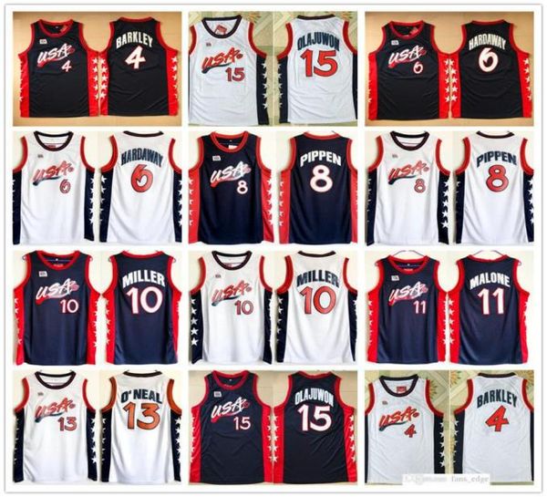 1996 EUA Dream Team Basketball Jerseys 15 Hakeem Olajuwon 6 Penny Hardaway 4 Charles Barkley 10 Reggie Miller 8 Scottie Pippen 5 G2676315