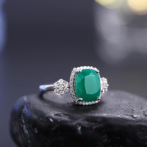 Cluster-Ringe GEM'S BALLET 925 Sterling Silber Classics Ring Natürlicher grüner Achat Verlobungsgeschenke für Sie Edelsteinschmuck Tropfen