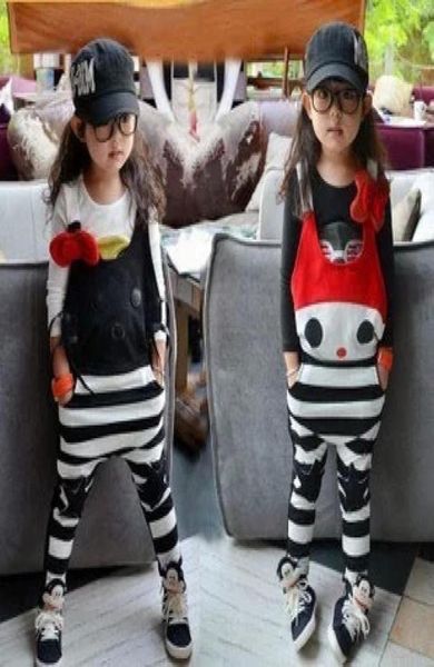 Sonbahar Koreli Karikatür Stripe Romper Fashion Children039s Askı Thouser Girls Cat Style Sıradan Pantolon Çocuklar Genel Asma 6992608