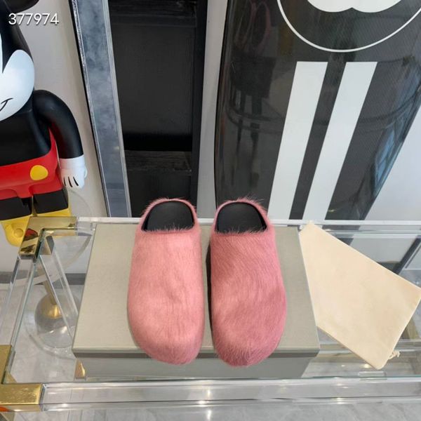 Mode Fell Hausschuhe Frauen Runde Kappe Pferd Haar Rutschen Weibliche Schwarz Rose Rot Grün Maultiere Schuhe Flache Halbe Slipper Frau beiläufige plüsch schuhe 0656