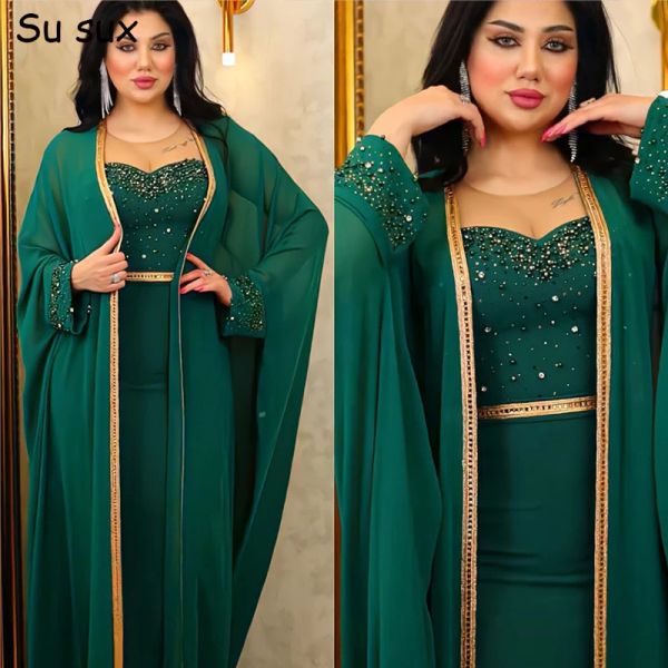 Set Abaya arabi Dubai Set musulmani di lusso Abbigliamento donna Set a due pezzi Abito maxi caftano modesto Abiti lunghi da sera Marocain