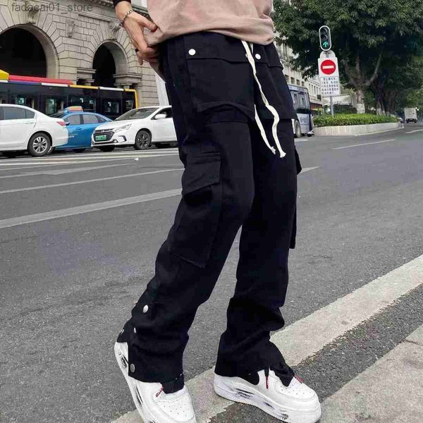 Herrenhosen Herrenhosen Y2K Schwarz Streetwear Casual Techwear Koreanische Cargohosen Männer Overalls Niedrige Taille Joggers Hosen Alt Baggy Jogginghose Kleidung 230303 Q240305