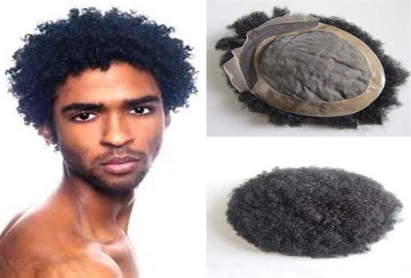 Männer Kurzhaarschnitt 6 Zoll Schwarz Farbe Hochwertige Spitze vorne Afro Curl Toupet für Schwarz 3966688