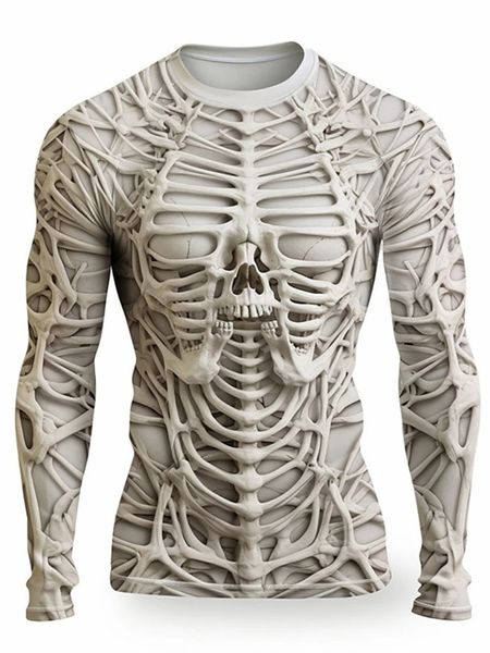 3D Druck Skeleton Schädel Muster T Shirts Männer Langarm Casual Mode T-shirt Top Sweatshirt Atmungsaktive Streetwear Lose Tees 240226