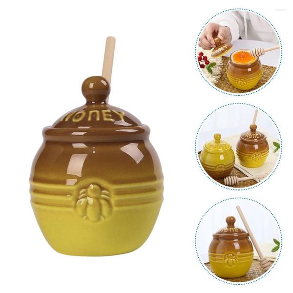 Set di stoviglie Mini Contenitori Jarte di miele in ceramica Jar di sciroppo delicati barattoli per distribuzione retrò pentola